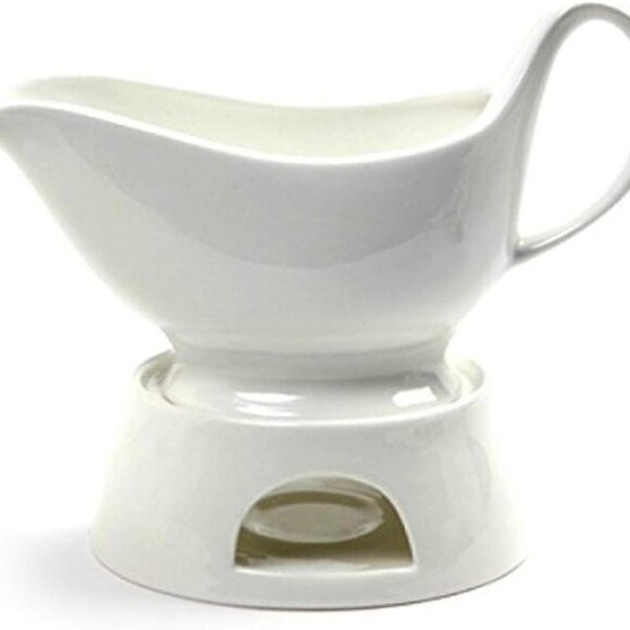 Other - Porcelain Gravy Sauce Boat with Stand and Candle